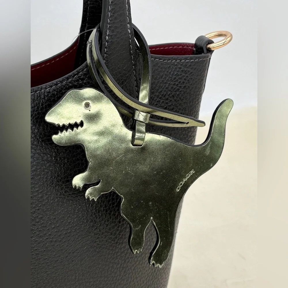 COACH Rexy Leather Bag Charm In Metallic Grass Green - Picture 3 of 3